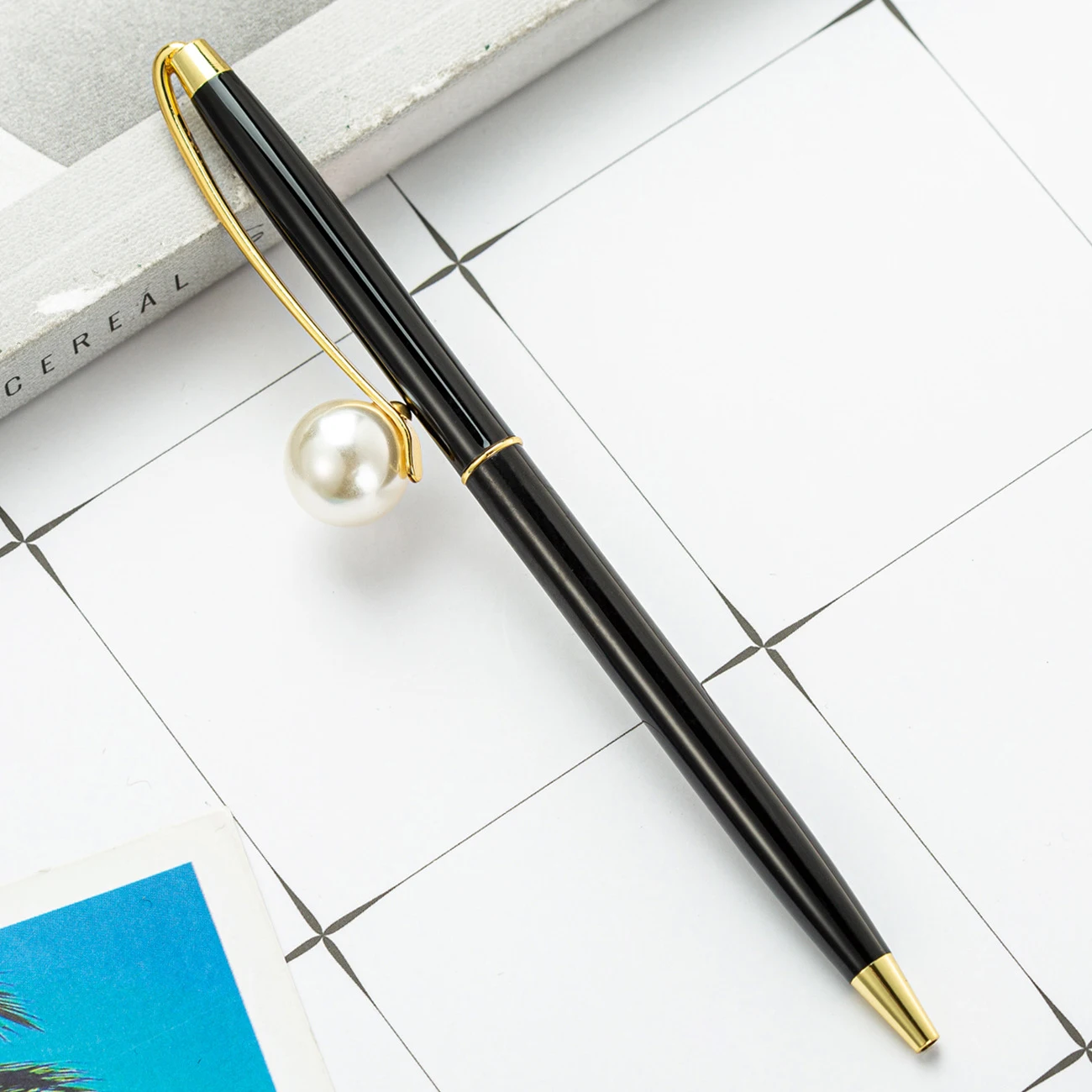 8 Stück elegante Perle schlanke Pen body Metall Kugelschreiber, frische helle Farben, Büro Schule Briefpapier, Schreib werkzeug, Geschenk Stift – Detail 9