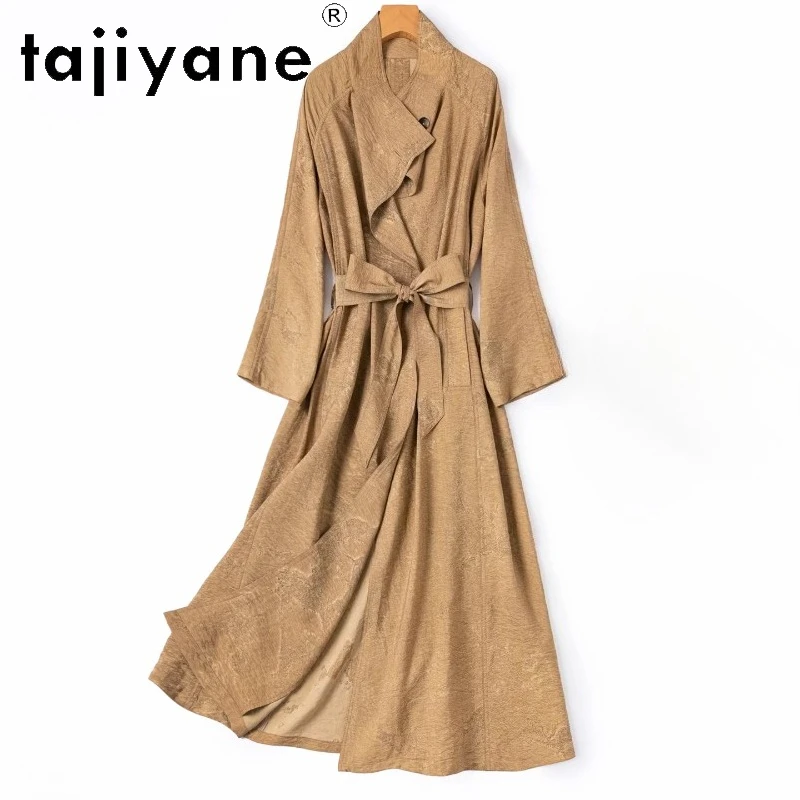 TAJIYANE 76% Real Mulberry Silk Trench Coat for Women Long Jacket Belted Dry Silk Loose Spring Coats Woman Clothes 2026 пальто