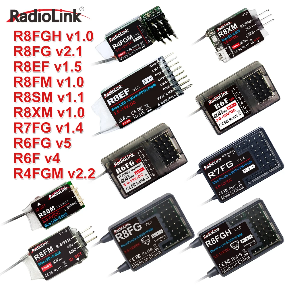 RadioLink-receptor RC R8FGH, R8FG, R8EF, R8FM, R8SM, R8XM, R7FG, R6FG, R6F, R4FGM, 2,4G, RC8X, T8FB, T8S, RC6GS, RC4GS