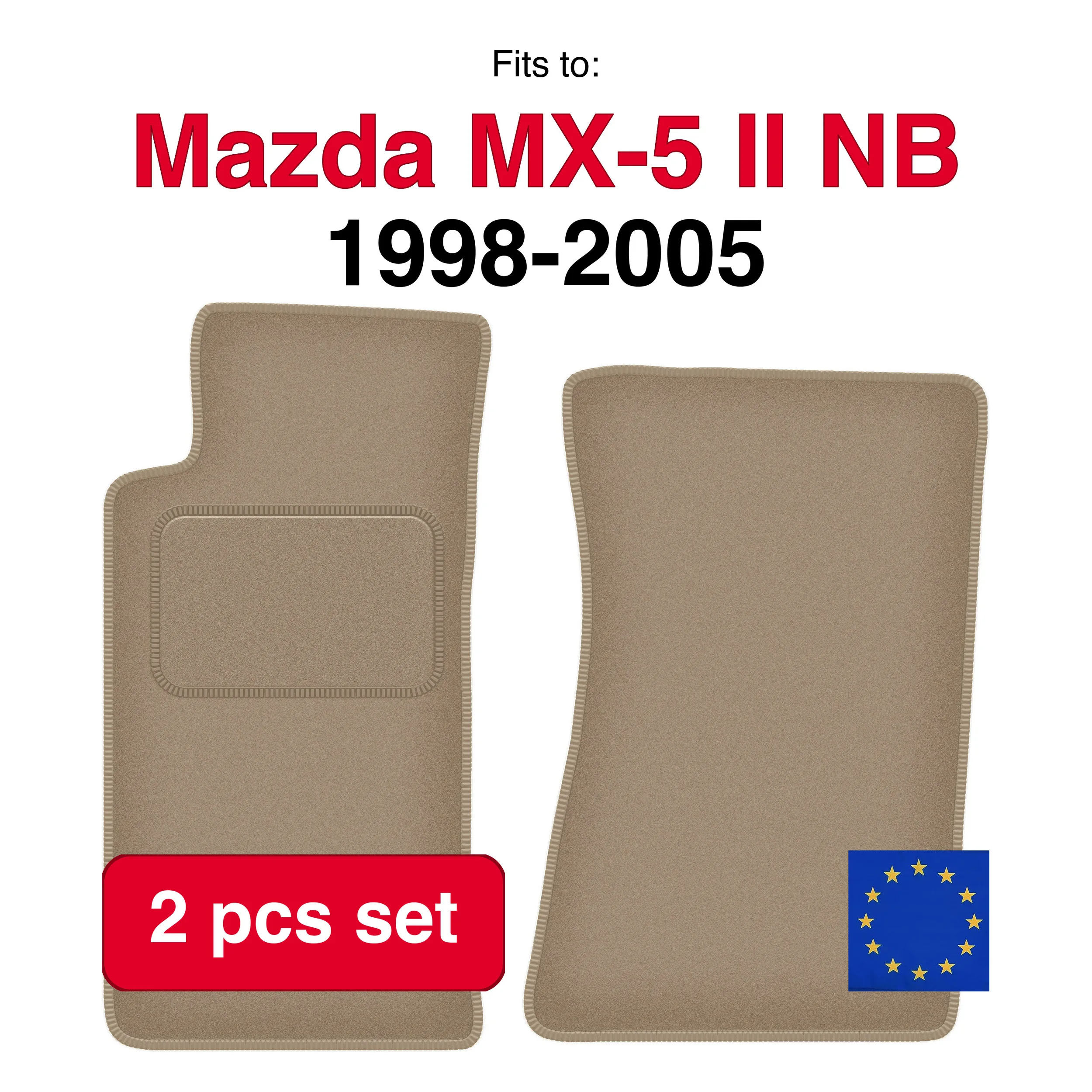 Tapis en velours pour Mazda MX-5 II NB cabriolet (1998-2005) -beige (2 pièces)
