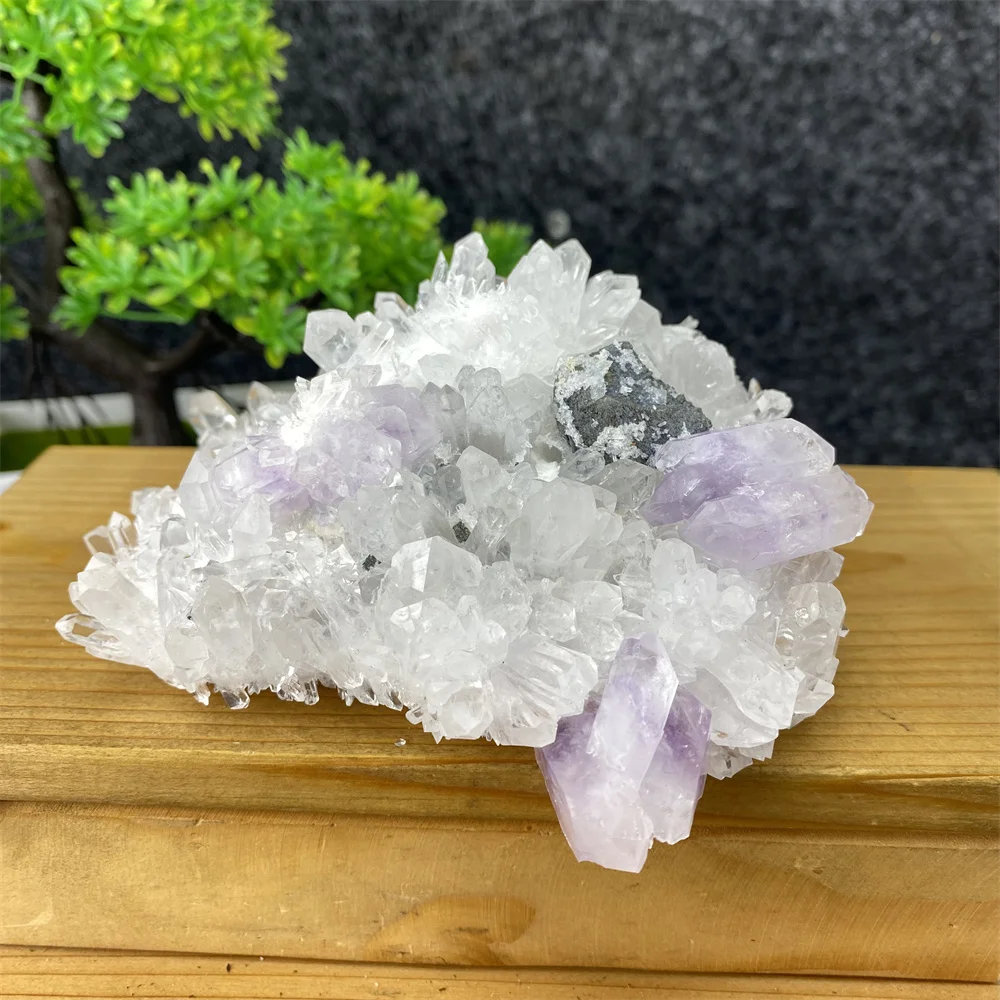 Rare Transparent White Crystal  Amethyst And Copper Ore Symbiotic Crystal Rough Quartz Specimen Home Decoration