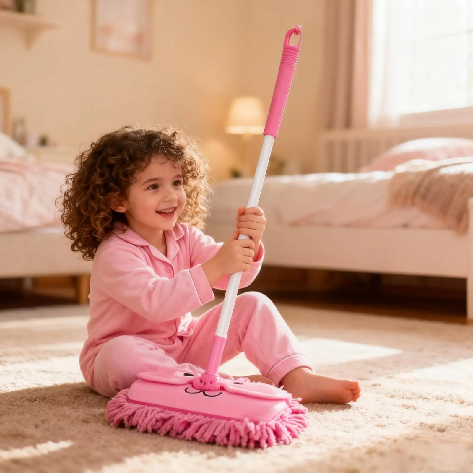 Toy Mop Rotatable Funny Telescopic Children Real Dust Mop Pretend Toys For Boys Girls Early Childhood Housekeeping Role Play