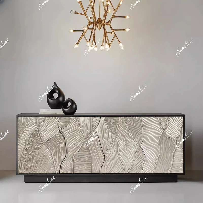 

American light luxury all solid wood TV cabinet champagne storage locker