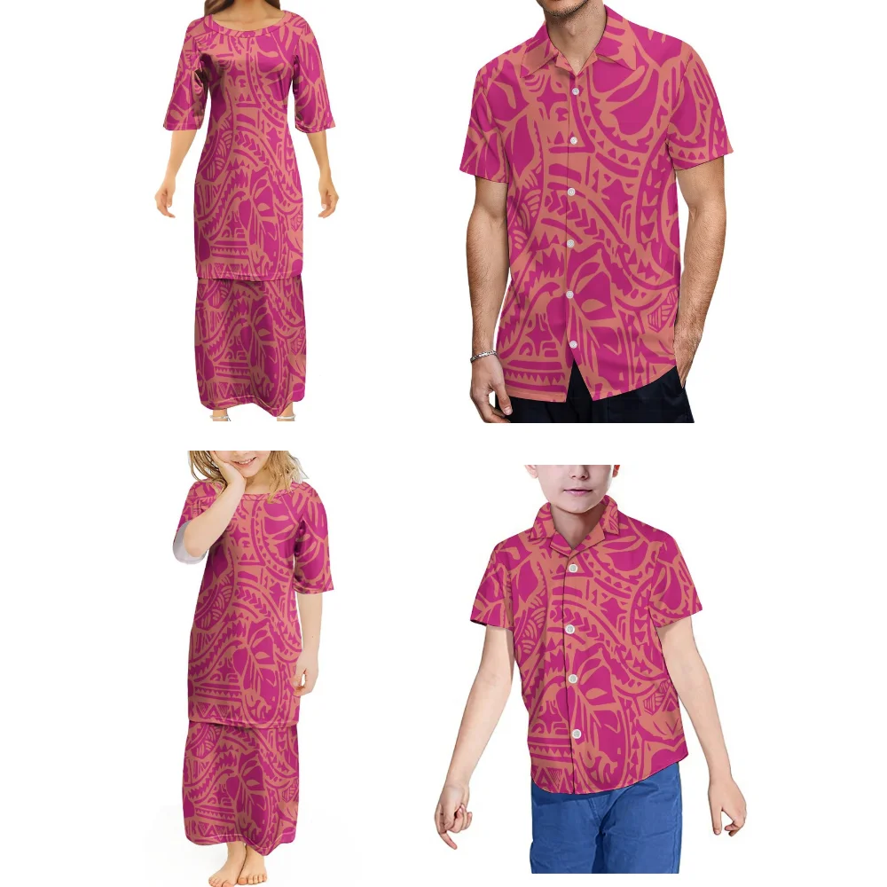 Abiti estivi per genitori-figli con scollo tondo Abiti per la famiglia madre-figlio e madre-figlia Set per la famiglia polinesiana Camicie