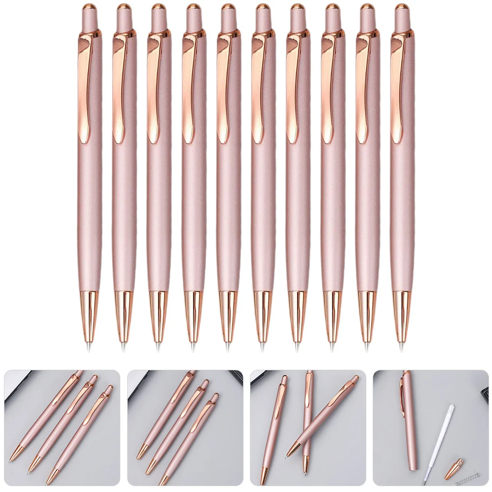 

10pcs Press Ballpoint Pen Metal Body Fine Point Smooth Writing Ergonomic Design Writing Instrument For Office School