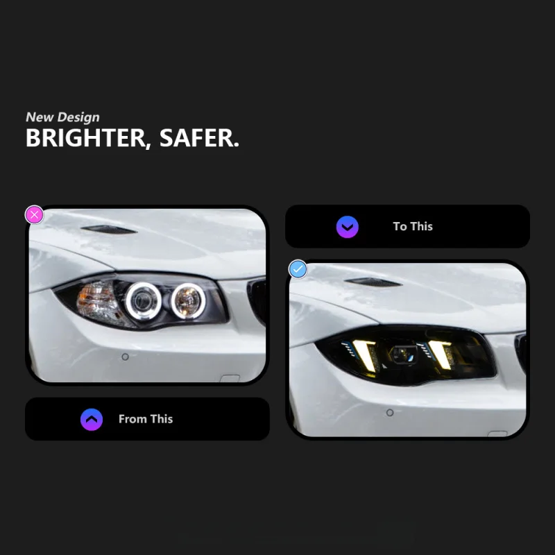 04-11 BMW 1 시리즈 E87 헤드라이트 어셈블리 개조 듀얼 컬러 LED 주간 주행등 렌즈에 적합