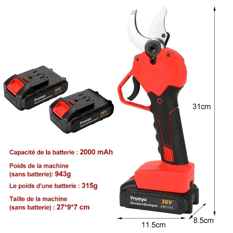 #ll # 40mm Electric Pruning Shear Cordless Rechargeable Fruit Tree Bonsai Pruning For Lithium-ion 36V Battery With Two 2000mAh B