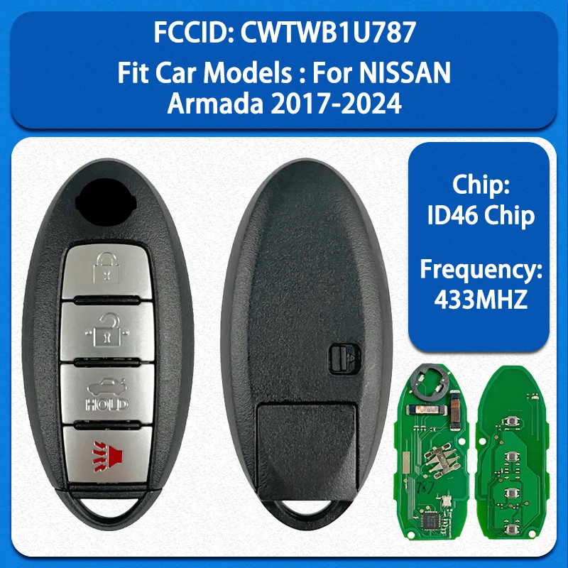 

CN027046 Original 4 Buttons Smart Remote Control Key FCC CWTWB1U787 46 Chip 433MHz Keyless Go For NISSAN Armada 2017-2024
