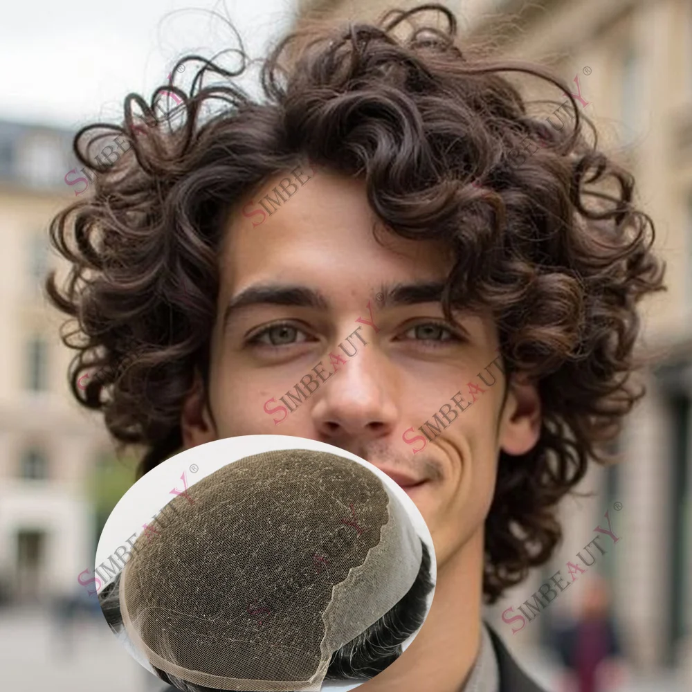 

Невидимая система замещения волос Q6 Base 28 мм: парик для мужчин с свободными вьющимися волосами, швейцарским кружевом и полиуретановой основой, дышащий кружевной фронтальный парик из натуральных волос