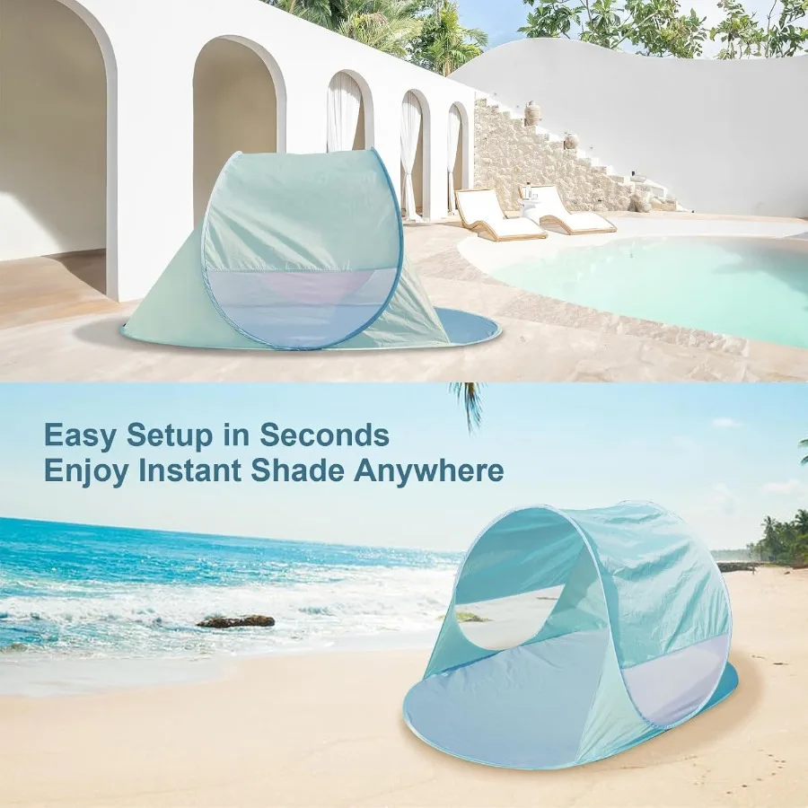 خيمة شاطئ منبثقة 50+ بعامل حماية من أشعة الشمس الفورية تتسع لـ 23 شخصًا مع مظلة مقاومة للماء بزاوية 360 درجة وخفيفة الوزن ومحمولة للشمس