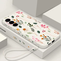 Flower Print Lanyard Case For Samsung Galaxy S24 S23 S22 Ultra S21 FE A14 A17 A57 A54 A15 A37 A35 A55 5G A16 A56 S25 S26 Cover
