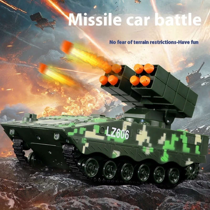 Military War 2.4g Rc Missile Vehicle Battle Tank Remote Control Toy Car With Shoot Bullets Model Electronic Acousto-optic Toys