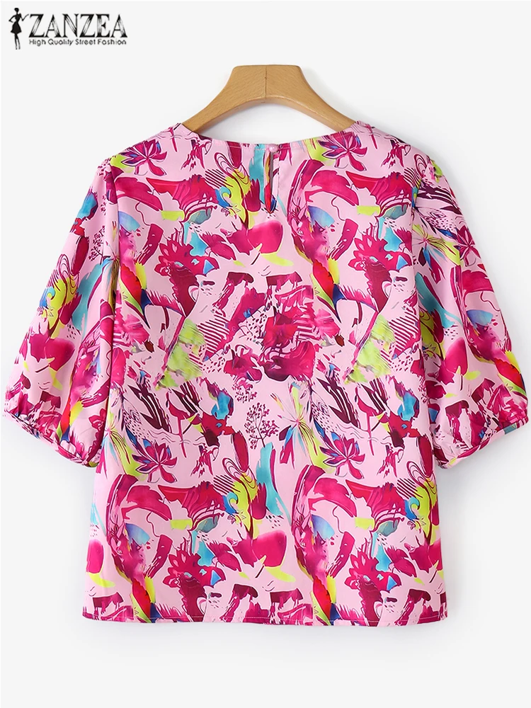2025 ZANZEA Bohemian Women Blouse Summer Tops Fashion 3/4 Sleeve Casual Loose Shirts Round Neck Floral Printed Blusas Oversized