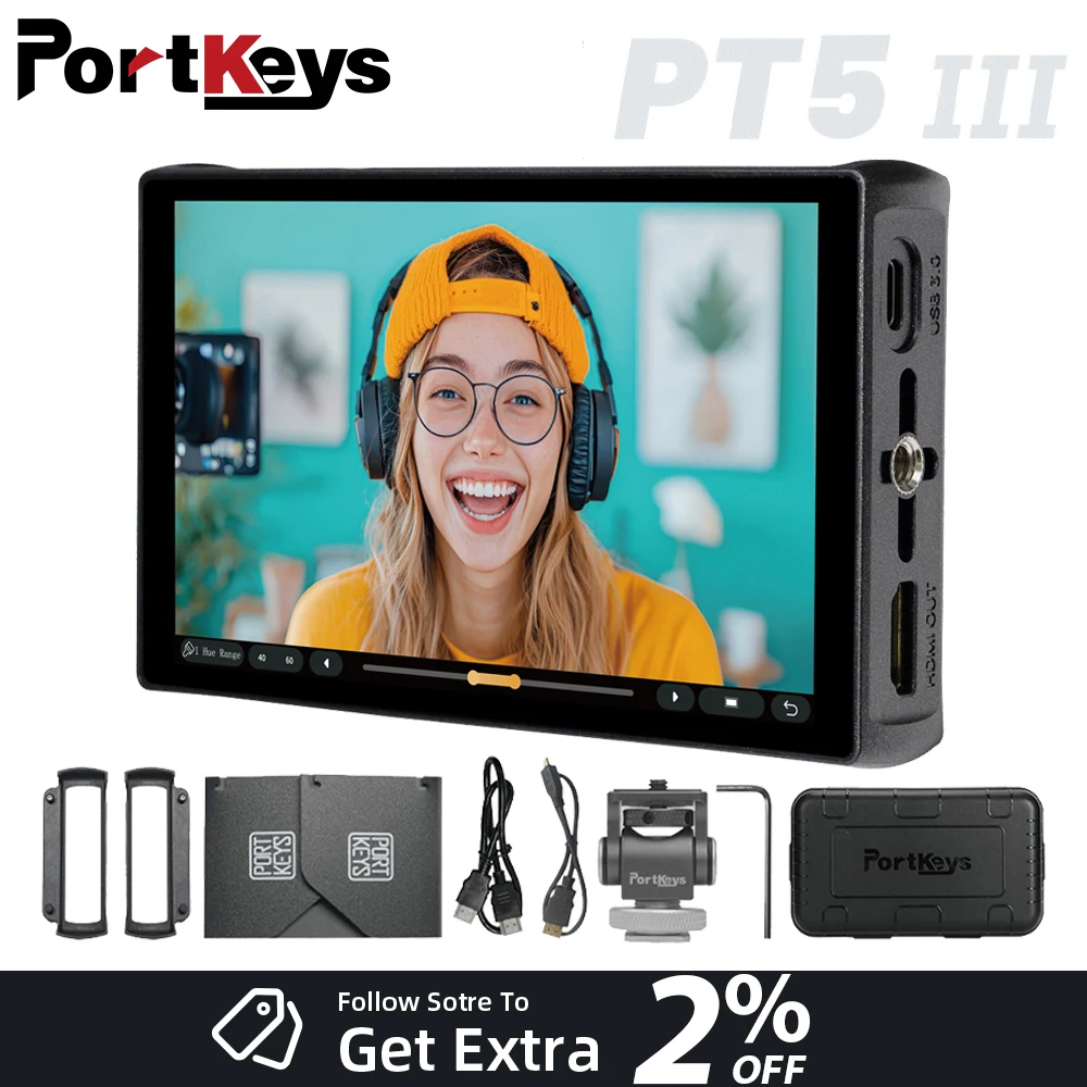 Portkeys PT5 III Camera Monitor Built-in Color Mixer 800nit HDMl 4K30P Touch Screen Monitor With Color Grader for DSLR Camera