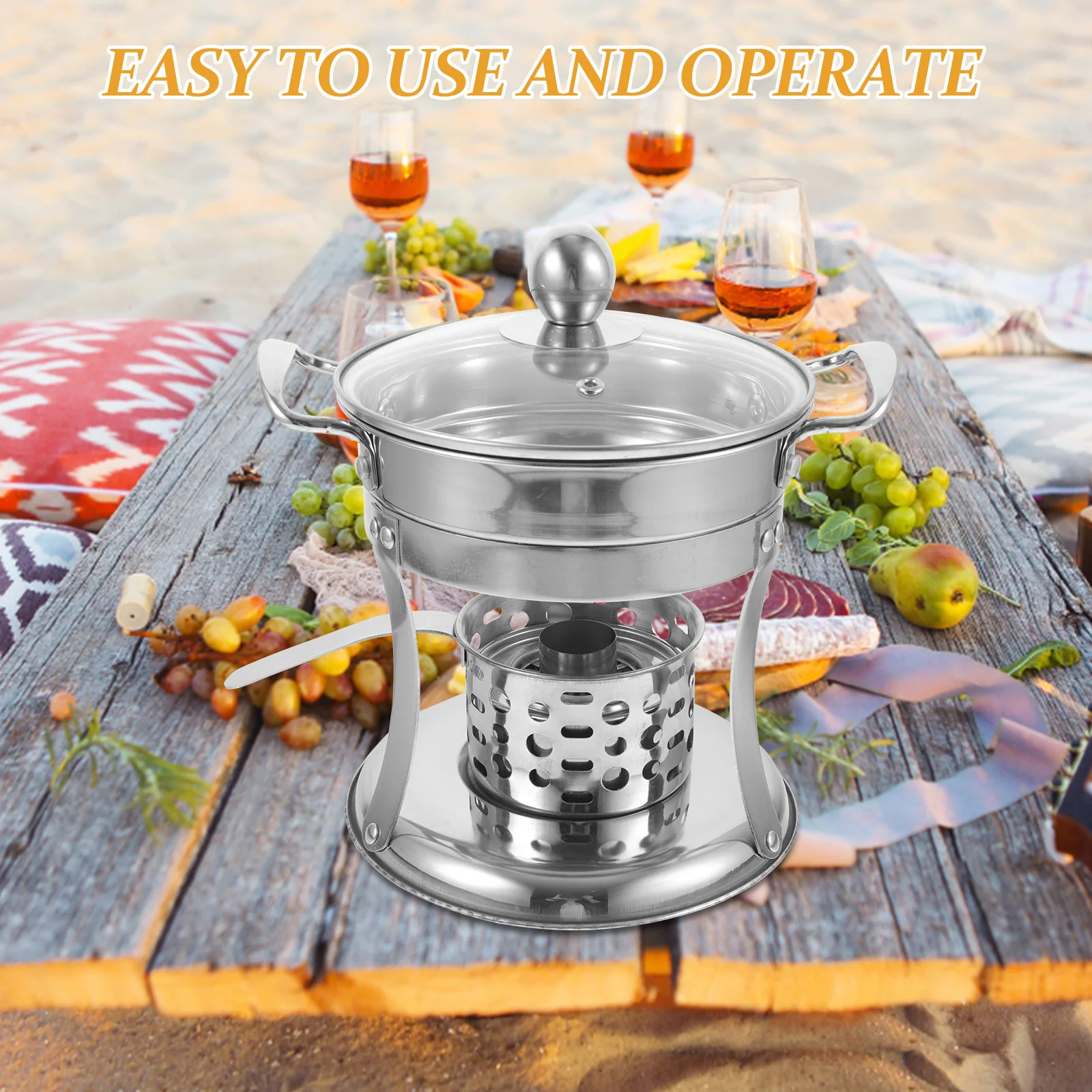 

Stainless Steel Glass Hot Pot Cooker Single Stove Small Kitchen Camping Hiking Reusable Easy Clean MultiPurpose Restaurant Soup