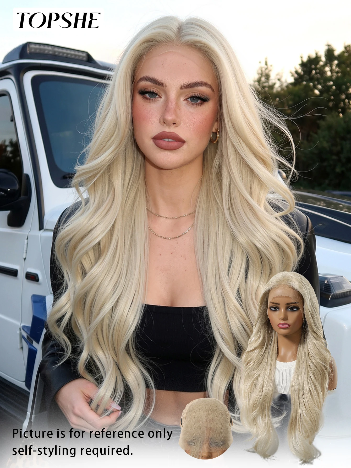 TOPSHE 13x6 Lace Frontal Synthetic Wig Long Wavy Platinum Blonde Ombre HD Transparent Lace Natural Hairline Heat Resistant