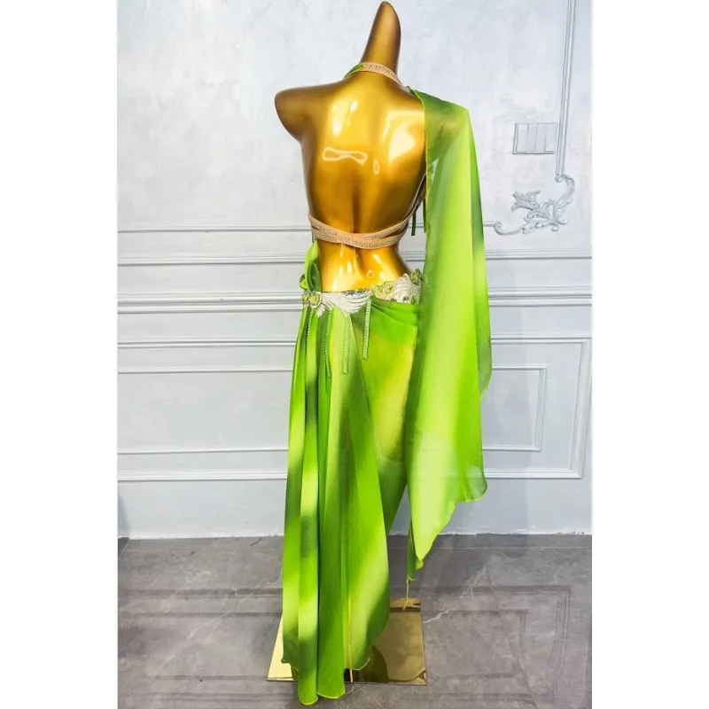 أزياء الرقص الشرقي المخصصة فستان الأداء للنساء 2025 مجموعة جديدة من فستان ممارسة الرقص الشرقي للنساء أصفر وأخضر