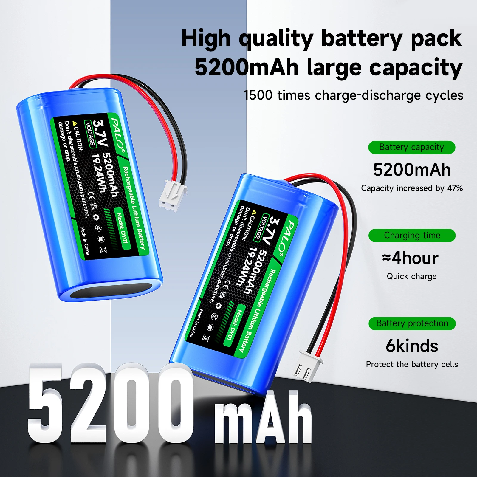 3.7V 5200mAh Rechargeable Li-ion Battery for GPS, tablet, intercom, RC Car, Drone Vehicle trip data recorder, DVD, MID, PAD, PDA