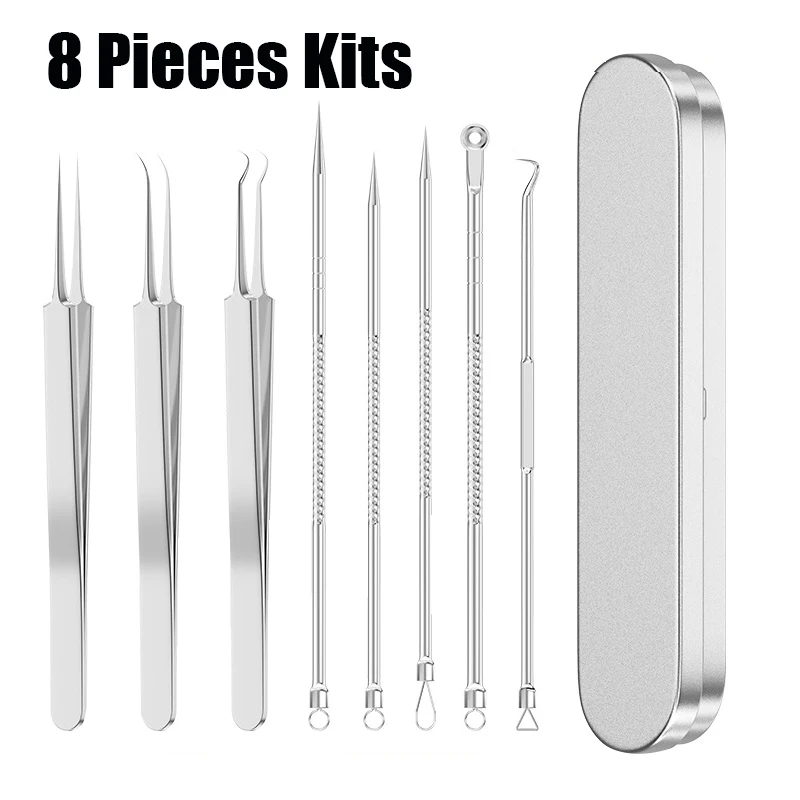 8Pcs Acne Needle Blackhead Clip Remover Extraction Pore Black Head Clean Face Skin Care Cleansing Needle Blemish Removal Tool