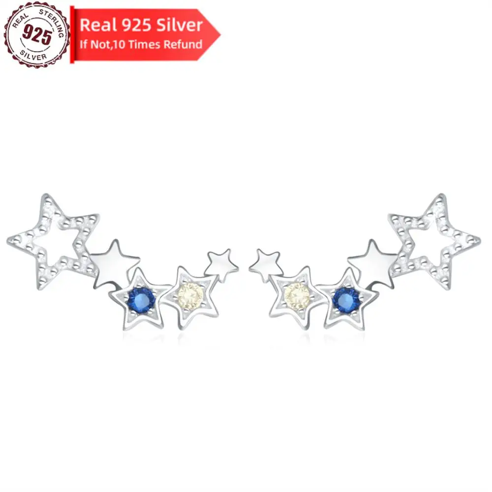 New Simple Style 100% Real 925 Sterling Silver Stars Stud Earrings Original High Quality Luxury Women Earrings Jewelry Gifts