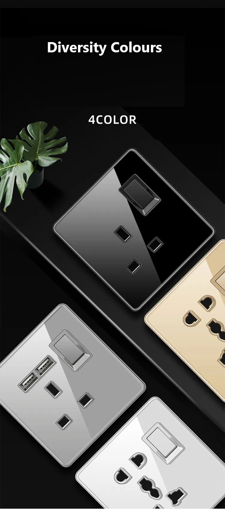 Tempered glass UK wall switch and socket 15