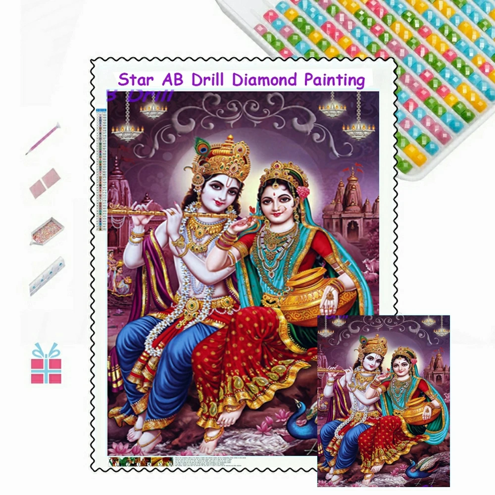 

India Religion Lord Radha Krishna 5D Diamond Painting Girls Pictures AB Drill DIY New Art Cross Stitch Kits Home Decor Cuadros