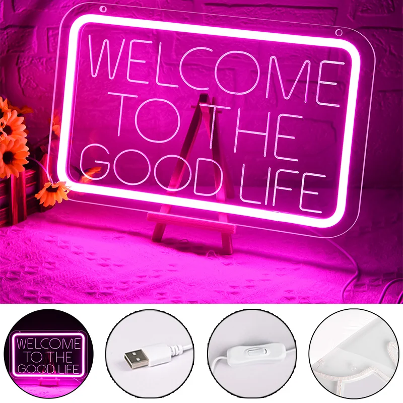 Letrero de neón The Good Life para Bar de negocios, decoración para sala de estar, decoración de pared, luz Led para decoración de fiesta, letrero de neón con luz 3D