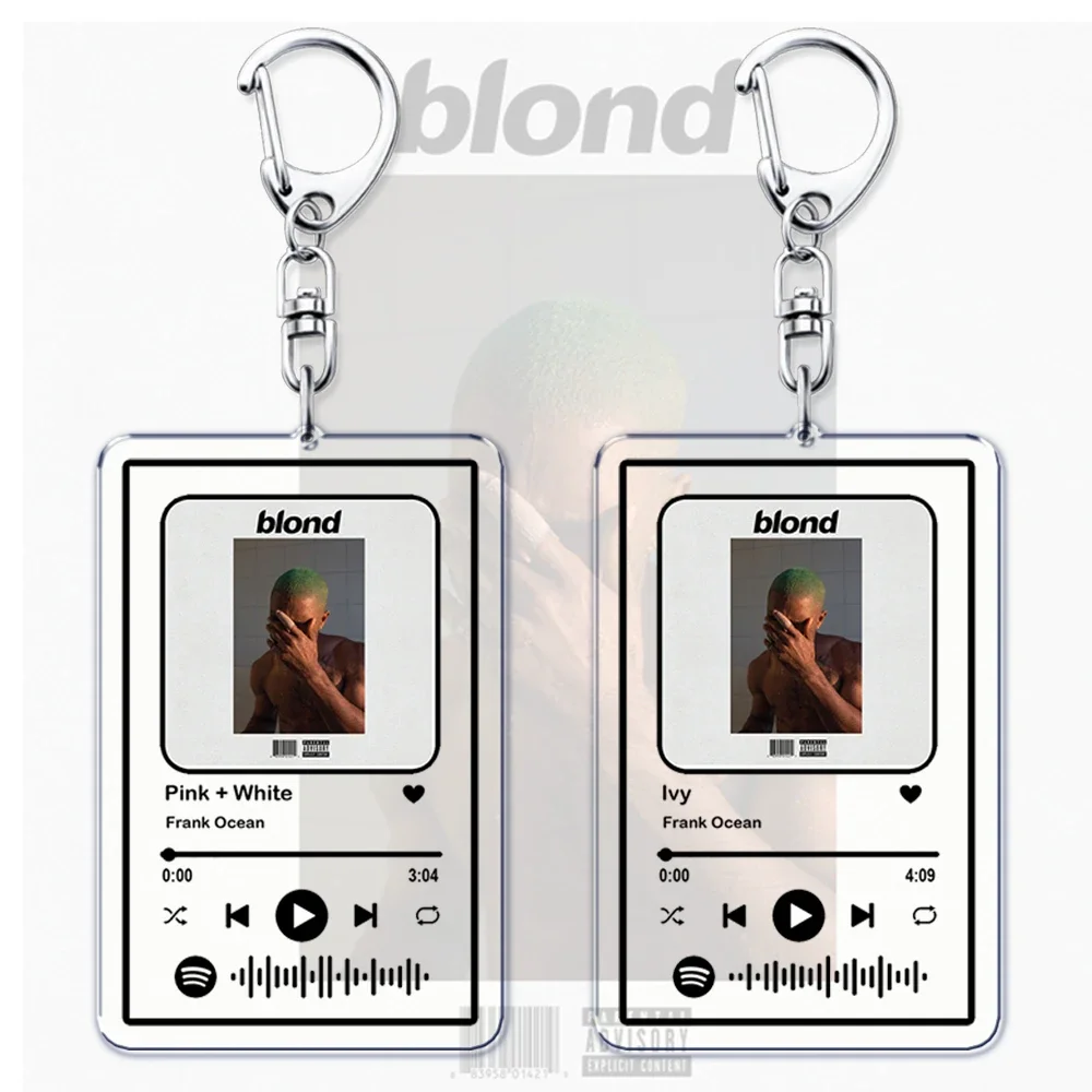 Frank Ocean Blonde Music Keychains for Women Accessories Bag Pink + White Be Yourself Ivy Playlist Code Keying Jewelry Fans Gift