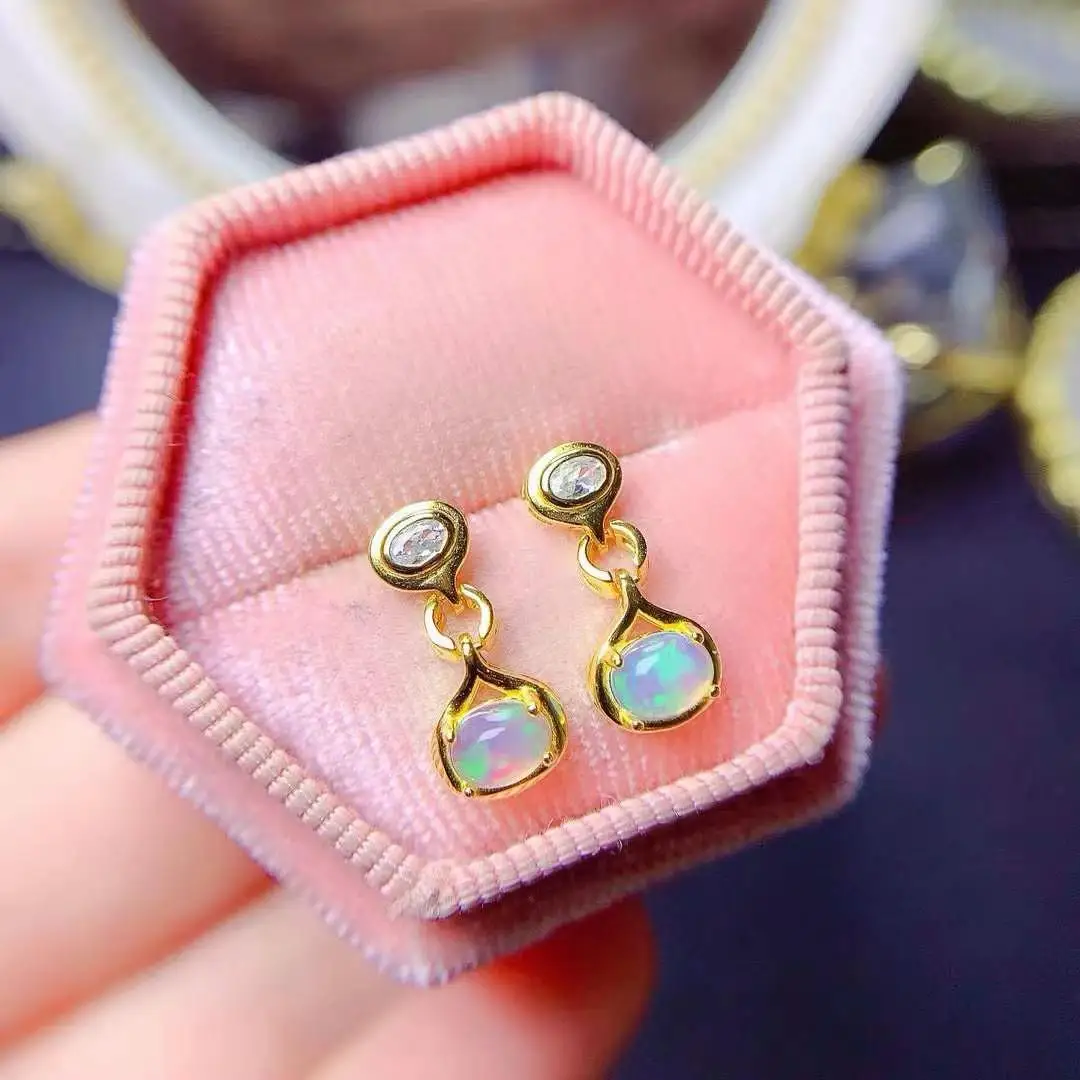 Super Quality Natural Real Opal Earring 925 Sterling Silver Women earrings