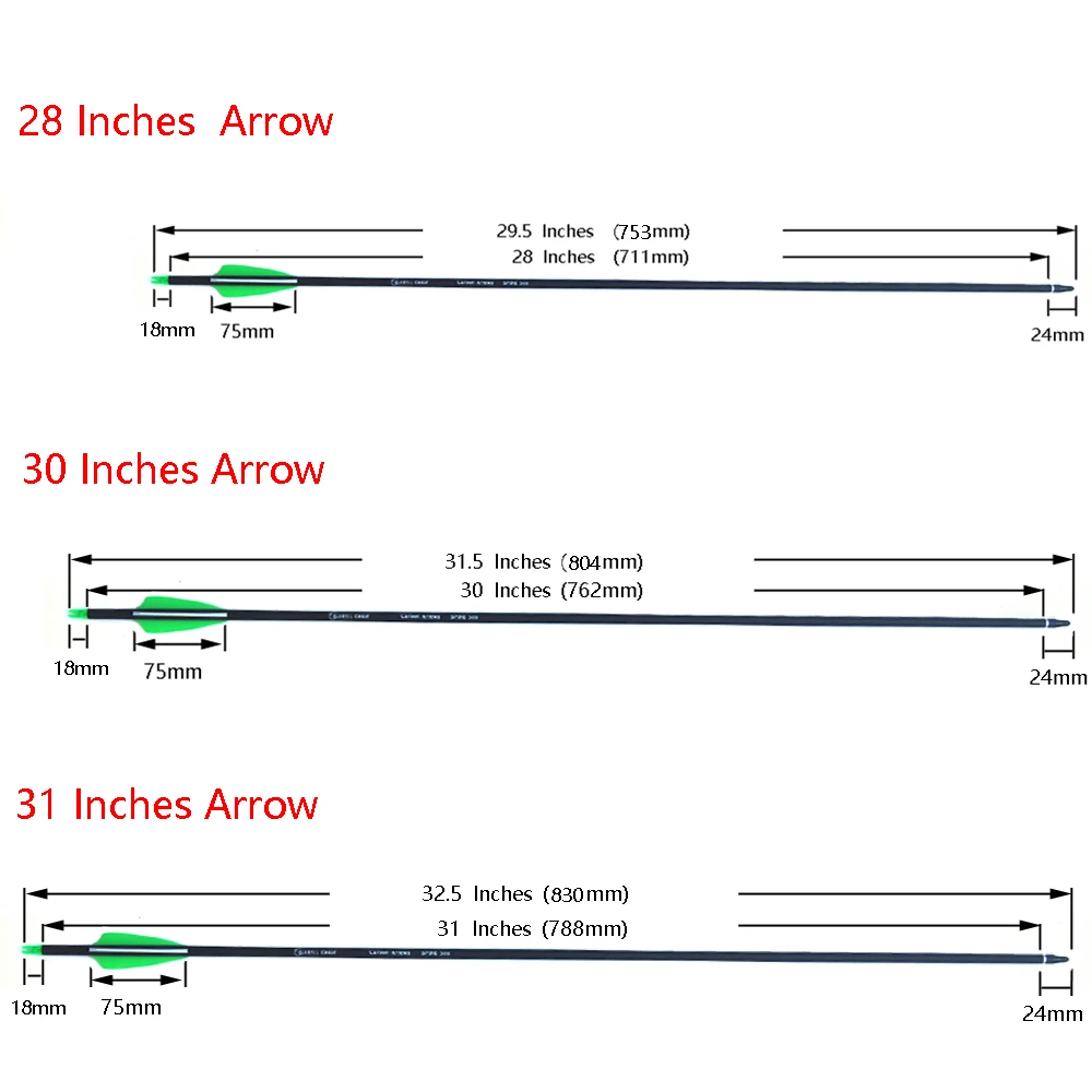 Archery Hunting Mixed Carbon Arrows 28/30/31inch Spine 500 Replaceable ArrowHead Bolts for Compound/Recurve Bow Hunting