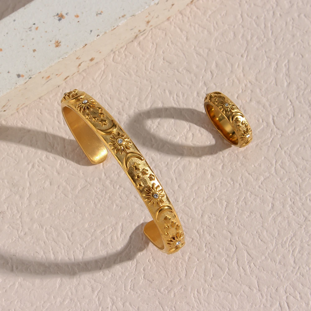 E.B.belle Classical Vintage Women Gold Plated Jewelry Set Chunky Statement Earring Rings India Dubai Gold Jewelry Accessories