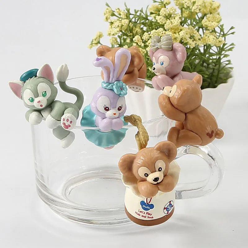 5Pcs/Set Kawaii Disney Figures Cute Bear Duffy Stella Lou Gelatoni Cat ShellieMay Dolls Toy Cake Cup Decoration Kids Xmas Gift