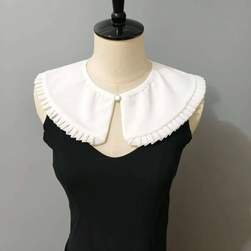 White Pleated Detachable Lapel Shawl Fake Collar Shoulder Wrap Sweater Dress Ruffle Decorative False Neck Collar