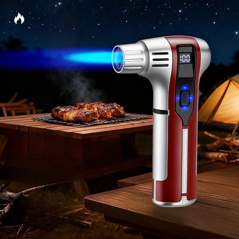 High Temperature Battery Level Display Handheld Welding Gun Windproof Gas Lighter Inflation Cigar Barbecue Kitchen Torch Igniter