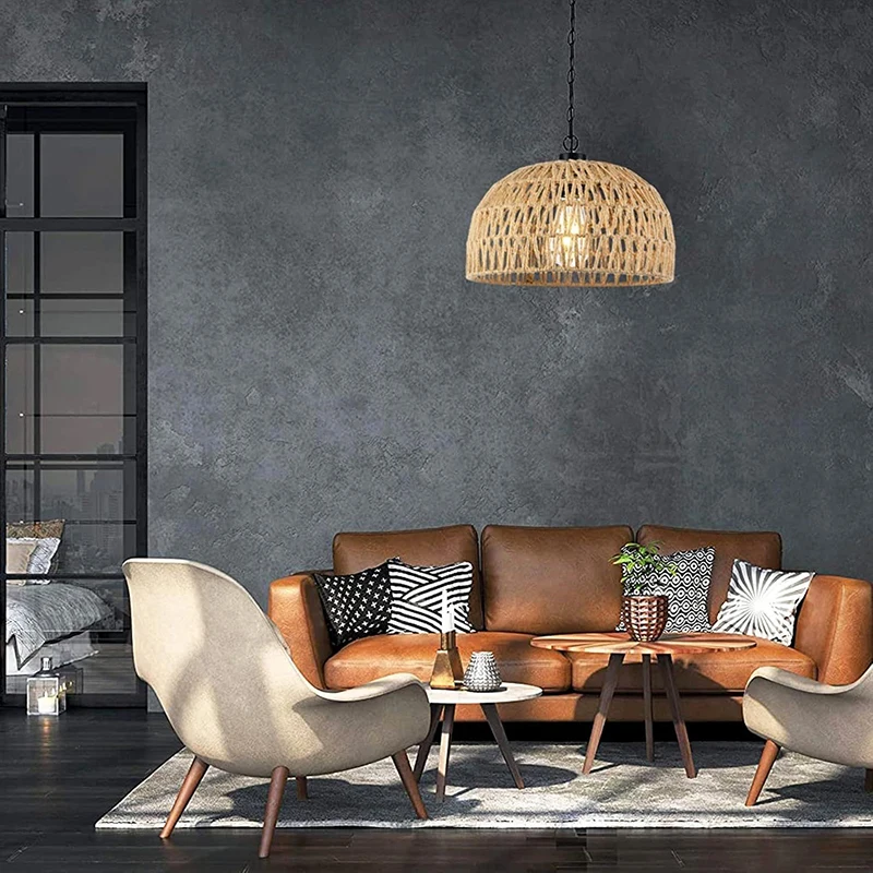 Natural Hemp Rope E27 Hanging Lampshades for Decor Plug in Pendant Light Rattan Hanging Lights Apply for Bedroom Home Hotel