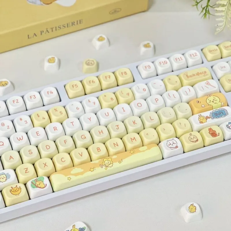 Anime Cartoon Kawaii Chiikawa Personalization Three Little Ones Usagi Hachiware Sublimation Mellow Yellow Adapt Single Keycap view 2