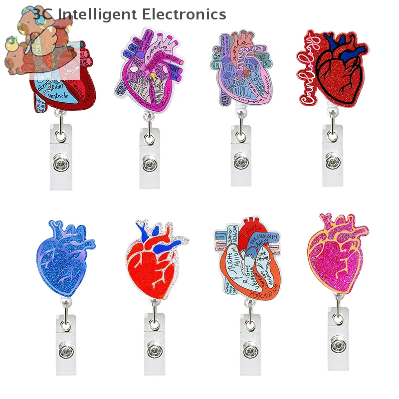 

4 шт., зажим для имени карты, анатомическая схема сердца, выдвижная катушка для бейджа, держатель для визитных карточек для врача, медсестры, зажимы для бейджей