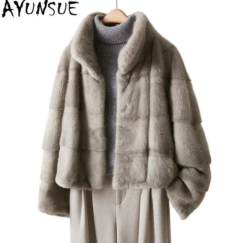 

AYUSNUE Natural Mink Fur Coat Women Luxury Winter Clothes Real Fur Coats Warm New in Coats Woman Stand Collar 2026 Шуба Женская