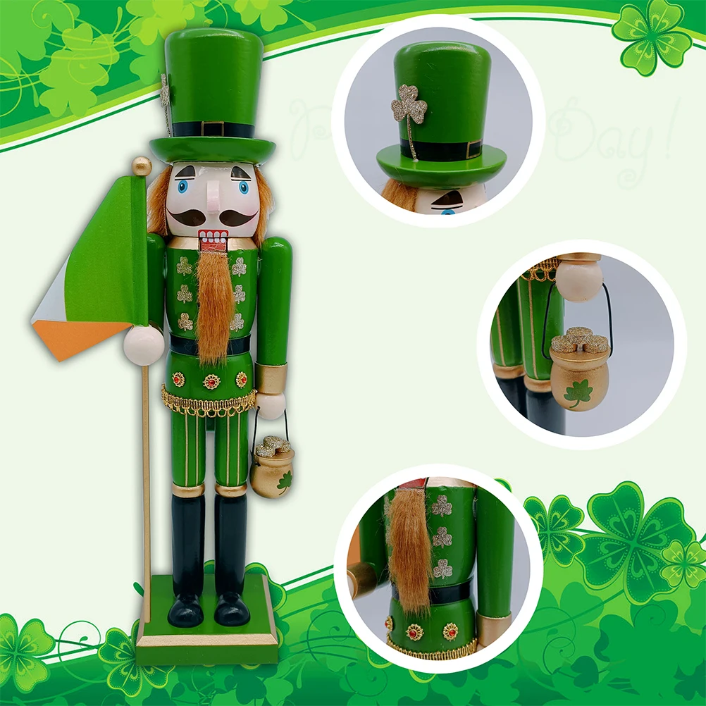 

Irish Nutcracker Decor Wooden Nutcracker Soldier Figurine Irish Shamrock Decor St. Patrick's Day Ornaments Hand-Painted Lucky