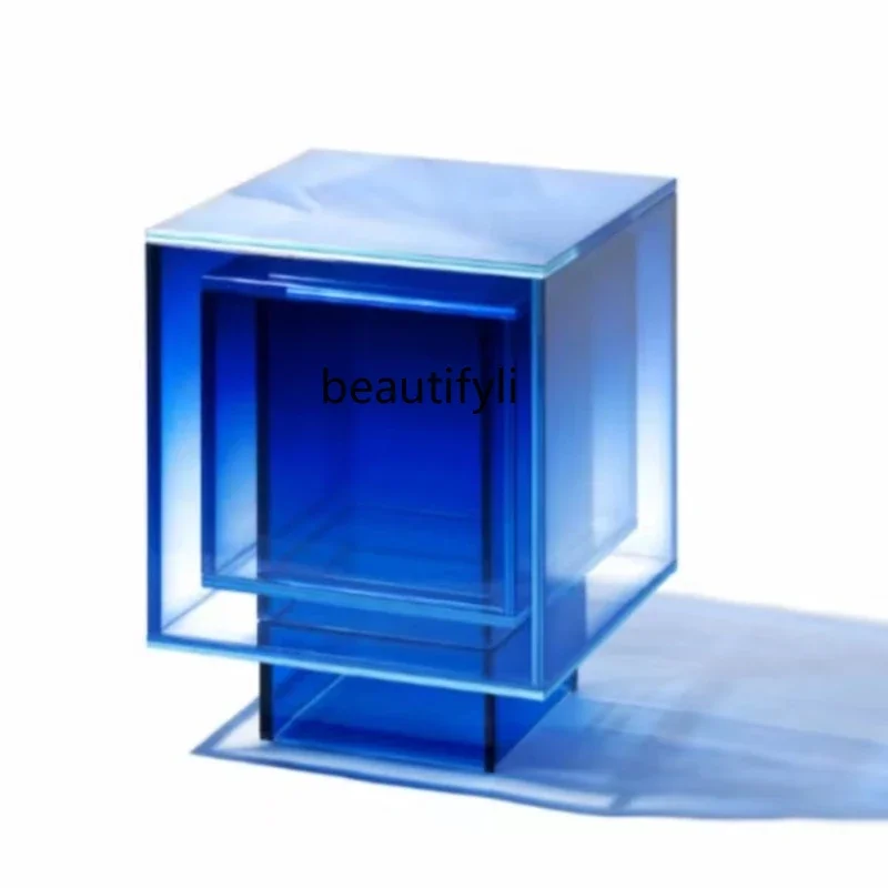 

Acrylic Gradient Transparent Tea Table Gradient Blue Side Table Designer Corner Table Transparent Side