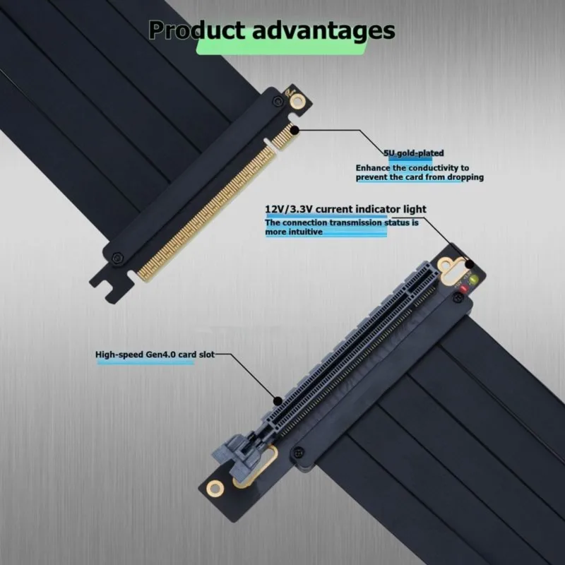 DT23 PCIe 4.0 X16 GPU Riser Cable 180 Degree, Black High-Speed for Graphics Card Extension Cord 25cm for PC Case