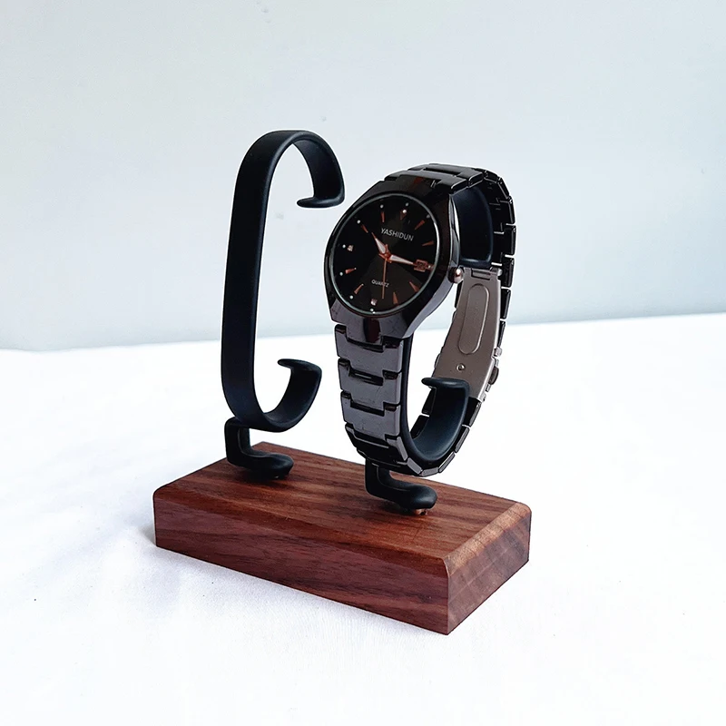 C-förmiger Uhrenhalter aus Holz, Schmuck-Organizer, Ausstellungsständer für Armbänder, Ringe, Ohrringe, Uhrenständer aus Massivholz – Detail 6