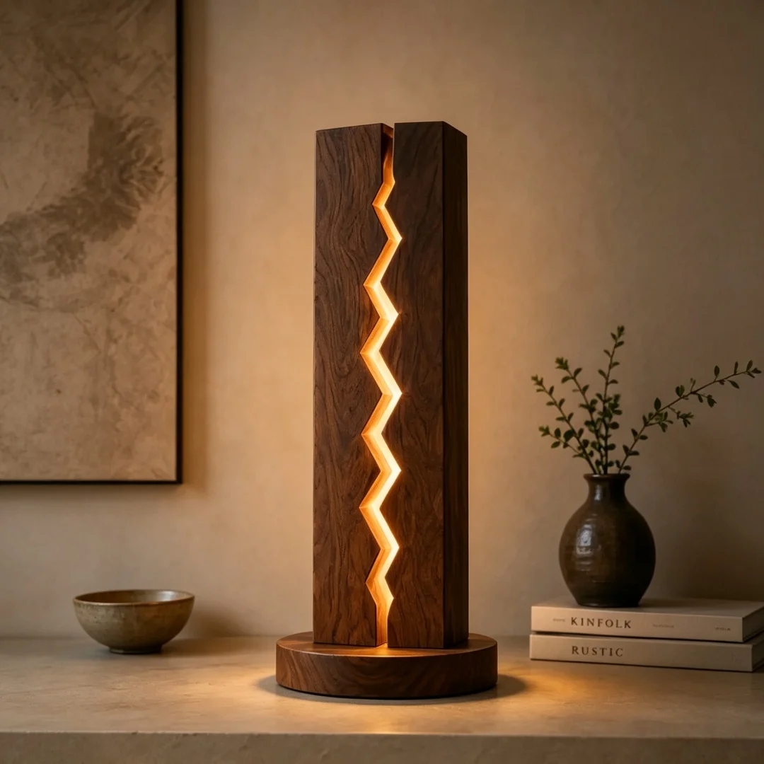 Vertical Zigzag Pattern Walnut Wood Handicraft Geometric Divided Solid Wood Desktop Decoration Wooden Home Decoration Gift