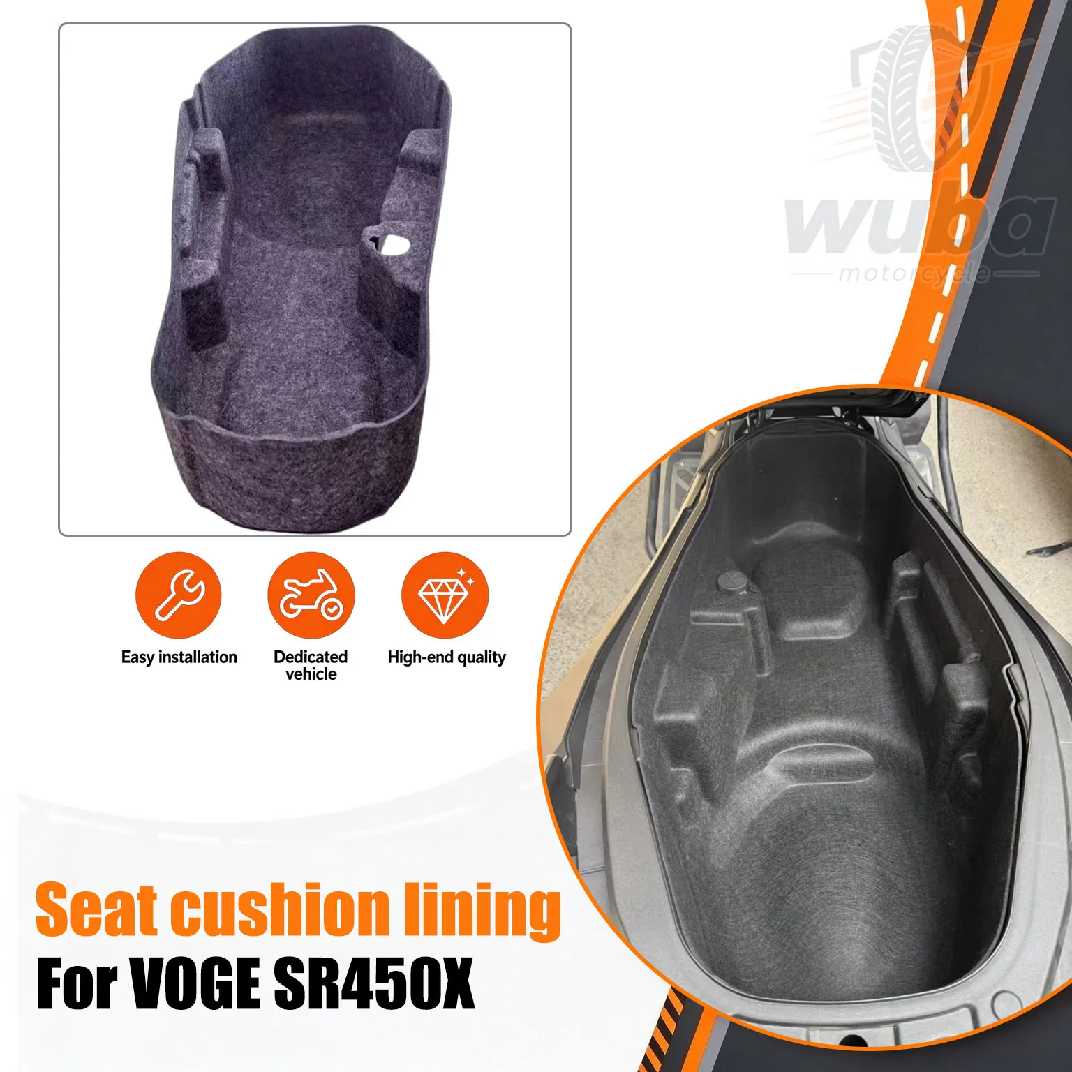 Felt under-seat storage liner for VOGE SR450X scooter – integrated protective insert/accessory for the under-seat compartment