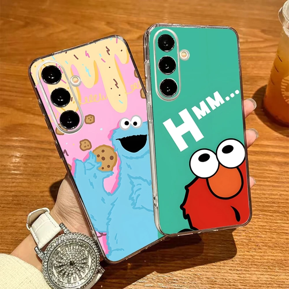 B-Blue Red ELMO Phone Case For Samsung S26 S25 S24 Ultra S23 Fe S22 S20 S21 Plus Plus 5G Fe Transparent Cover