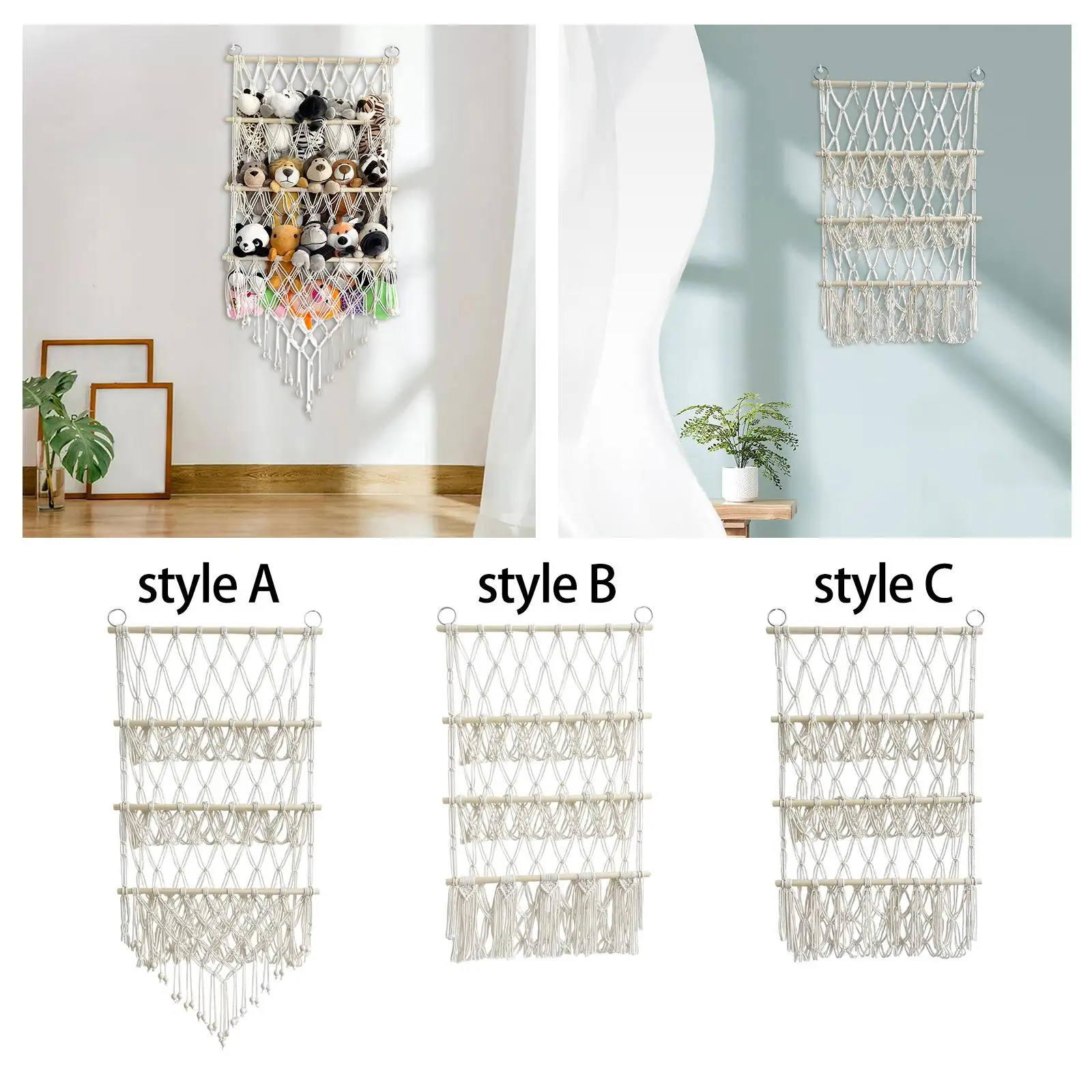 Stuffed Animals Net Hammock Organizing Net Mesh with Tassels Plush Toy Organizer for Kids Bedroom Home Decor Playroom Nursery