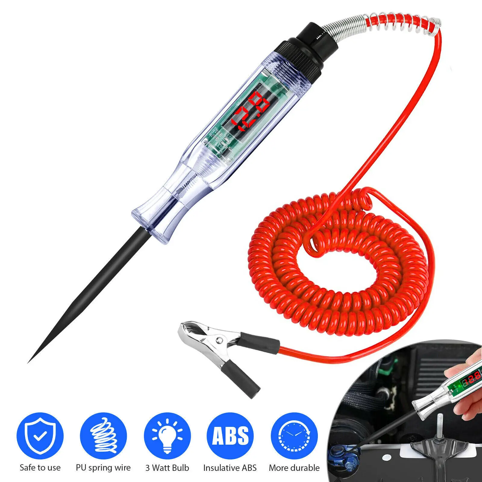 Car Truck Voltage Circuit Tester, Auto 6V 24V, Car Diagnostic Probe Test Pen, Lâmpada elétrica de medição Pen Tools