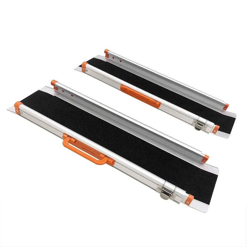 

Portable Electric Wheelchair Ramp Two Sections Retractable Stair Step Ramp Plate Barrier-free Aluminum Alloy Ramp Plate