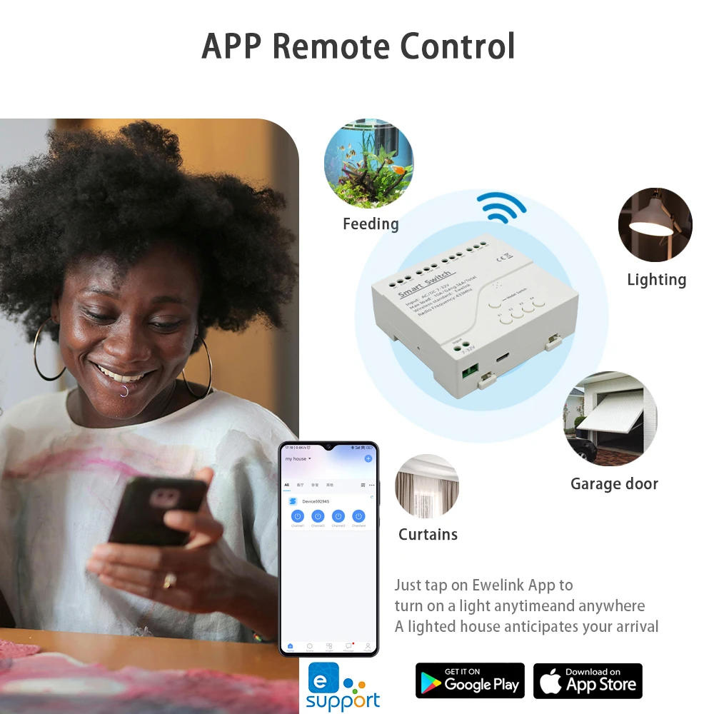 eWeLink 4채널 WiFi 스마트 원격 제어 스위치 릴레이 모듈 12V 220V, 4채널 모터 조명 램프 리시버 알렉사/구글 홈 연동