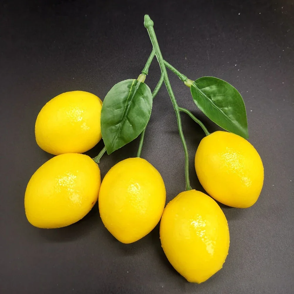 Artificial Lemon Skewers 5 Head Lifelike Simulation Lemon Fruit Kitchen Restaurant Display Food Decor Props Display Party Decor